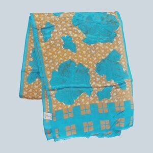 Vintage Oscar De La Renta Silk Scarf Blue And Brown Flowers 48x10